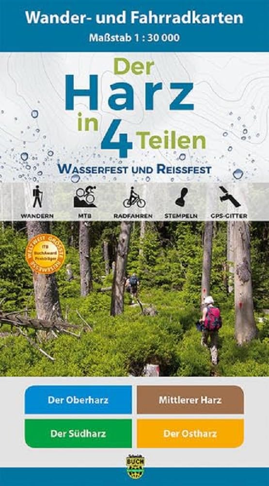 Der Harz in 4 Teilen. Wander- und Fahrradkartenset 1 : 30 000: Wasserfestes und Reißfestes Wander- und Fahrradkarten-Set: Der Oberharz . Mittlerer Harz . Der Südharz . Der Ostharz