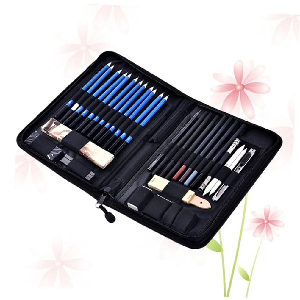 Lurrose 40pcs Ensemble Crayons Dessin Professionnel en Bois Paquet de Rangement pour Artiste, Étudiant Enseignant