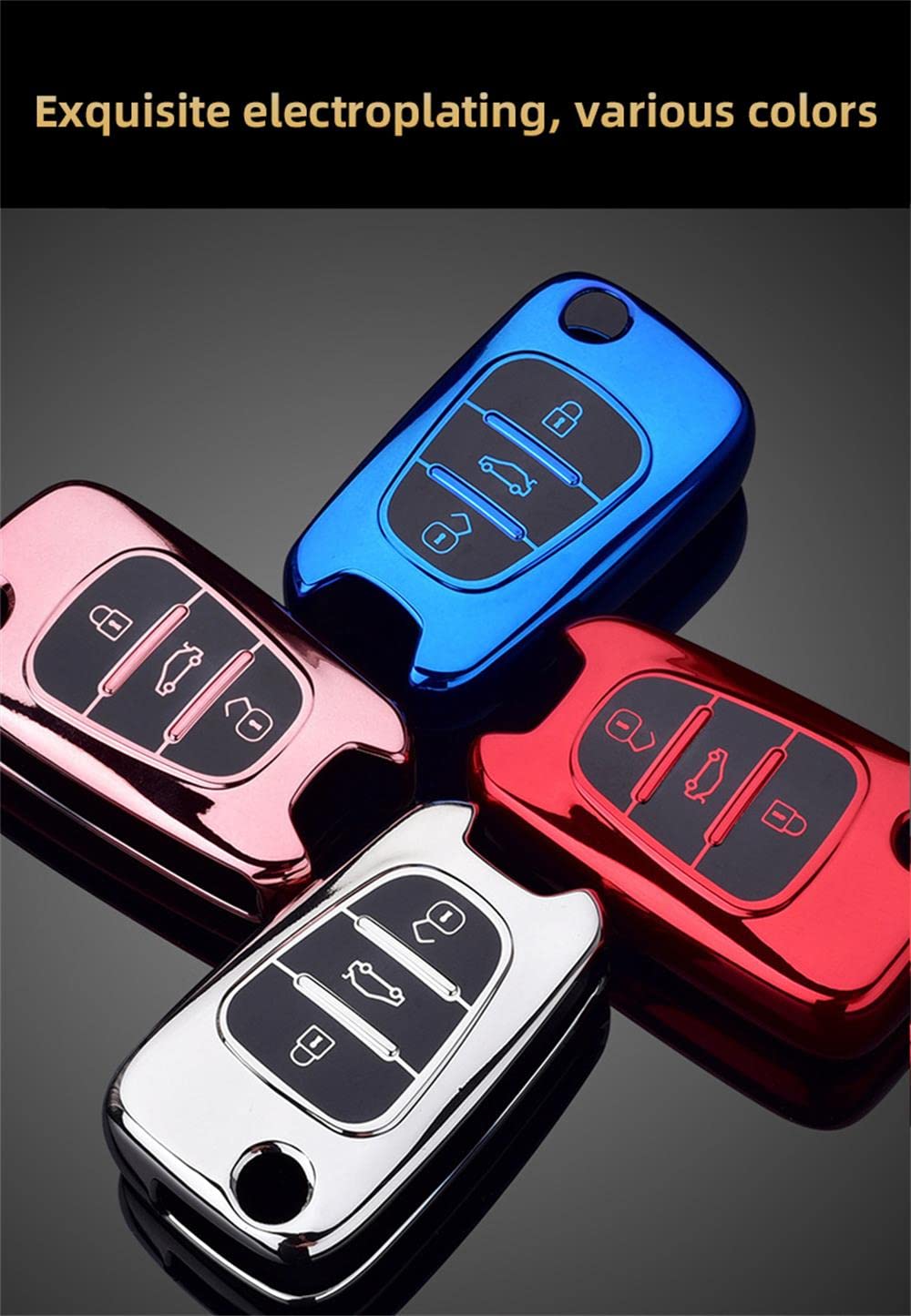 HIBEYO Custodia intelligente per chiave dell'auto, adatta per Hyundai, in morbido TPU, protezione in silicone per Kia Soul Sportage, per Hyundai Santa Fe Elantra ix35, con anello portachiavi rosa