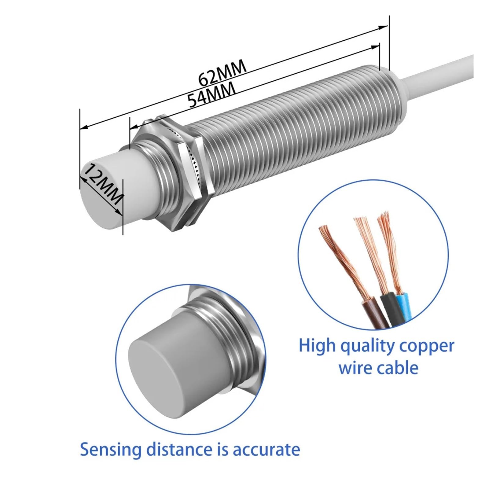 Kapazitiver Näherungssensor M12 3 Drähte 10-30 V NPN PNP IP65 Industrieschalter berührungsloser Unterputzschalter (5 mm, DC3-wire PNP NO)