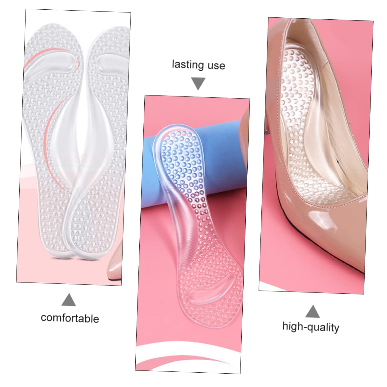 NOLITOY 2 Pairs Non-Slip Massage Mat Insoles for Heels High Heel Inserts Shoe Inserts for Women Boot Heels High Heels Comfortable Shoes Insoles Support Pad Arch of Foot Gel Women's White