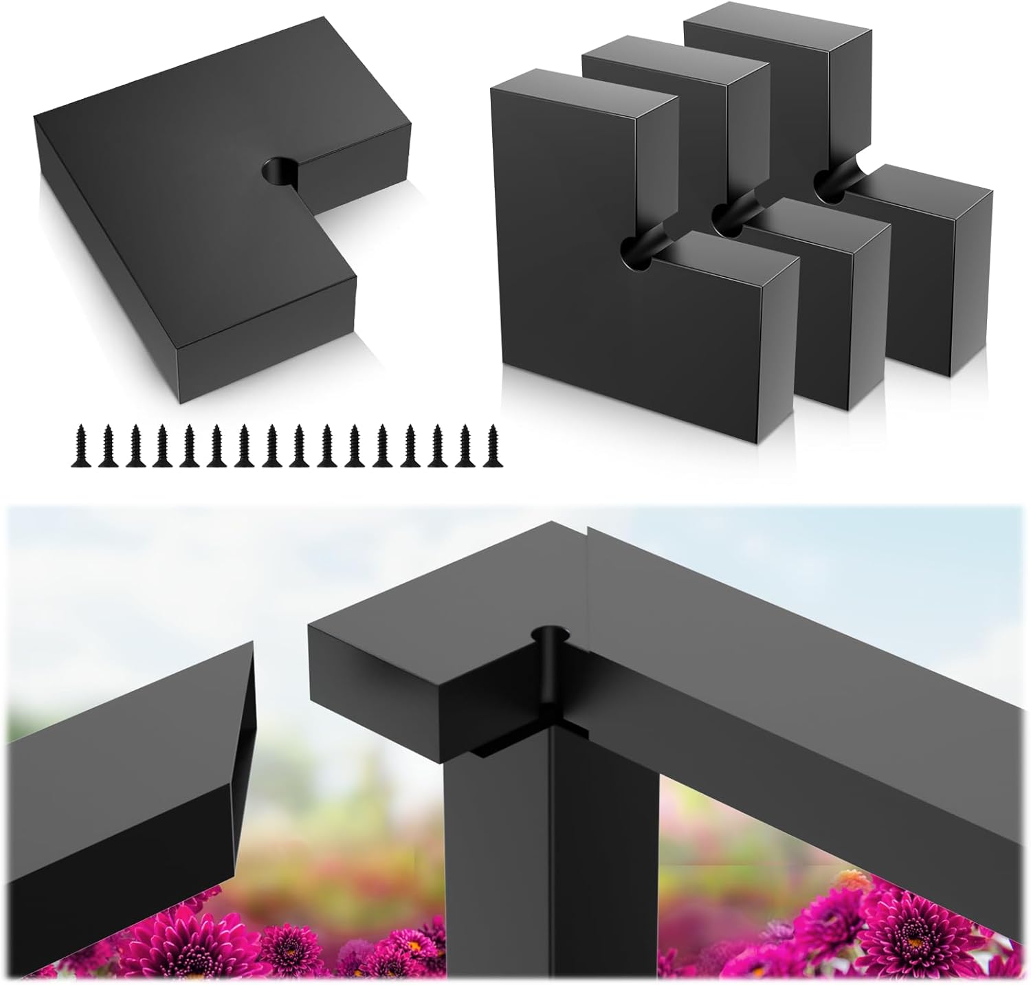 4Pack Corner Connector with Screws for 2.36" x 1.18" Stainless Steel T304 Black Handrail, High Strength POM Flat Handrail Accessories Fitting for Cable Railing, Black 4 Pack Corner Connector