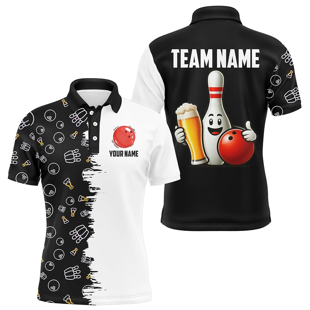 PIONAMZIOZ Custom Beer Bowling Shirt Funny Bowling Team League Polo 1/4 Zip Bowling Shirt for Men Women (US, Alpha, X-Small, 5X-Large, Regular, Regular, Men Polo)