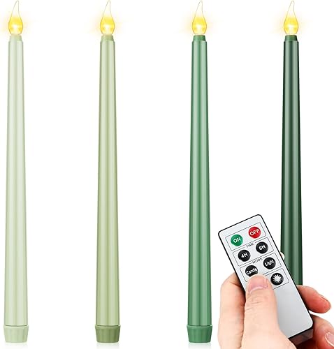4 velas cónicas sin llama LED que funcionan con pilas, velas parpadeantes sin llama con control remoto para vacaciones, San Valentín, boda,