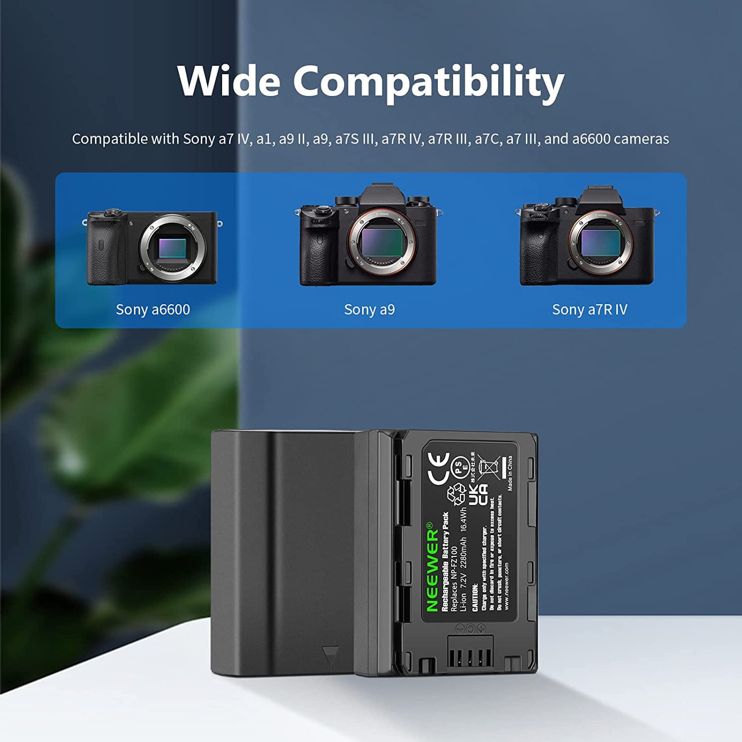 NEEWER NP-FZ100 Kit caricabatterie di ricambio, compatibile con Sony ZV-E10II A9III A7CII ZV-E1 A7III A7IV FX3 FX30 A6700 A1, 2 batterie agli ioni litio da 2280 mAh, caricatore doppio USB con schermo