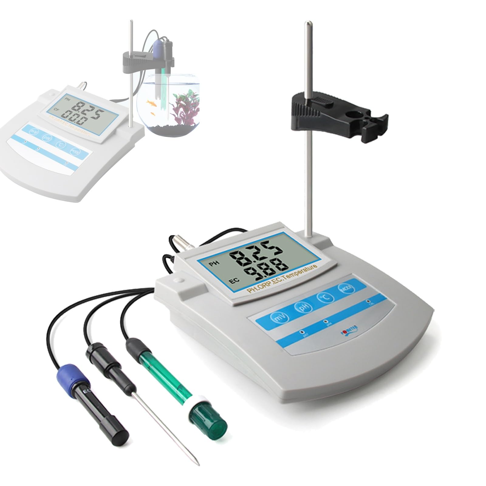 Medidor digital de pH 6 en 1 de escritorio, monitor de calidad del agua para PH, ORP, TDS, EC, CF, temperatura, medidor de mesa con ahorro de datos, para acuario, laboratorio, pesca