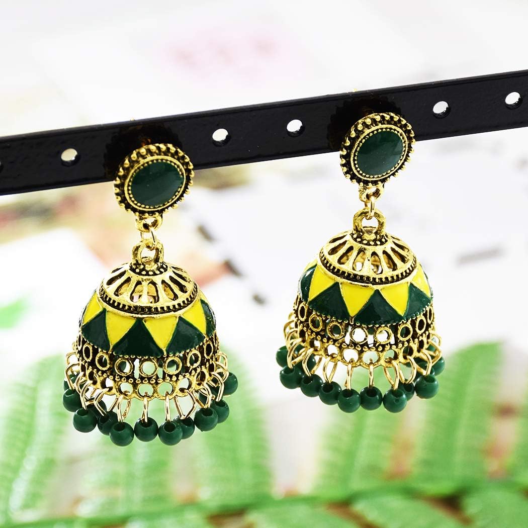 idealway 4-6 Pairs Indian Jhumka Jhumki Drop Dangle Earrings for Women Mexico Gypsy Enamel Earrings Ethnic Style Golden Ball Pendant Earrings Female - Image 4