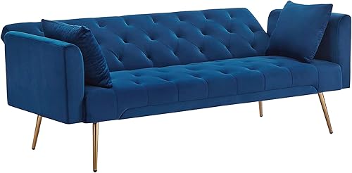 Miniatura 93 de Sofá cama moderno de terciopelo de 72 pulgadas, sofá cama plegable convertible con 3 respaldos ajustables, asiento reclinable copetudo con patas