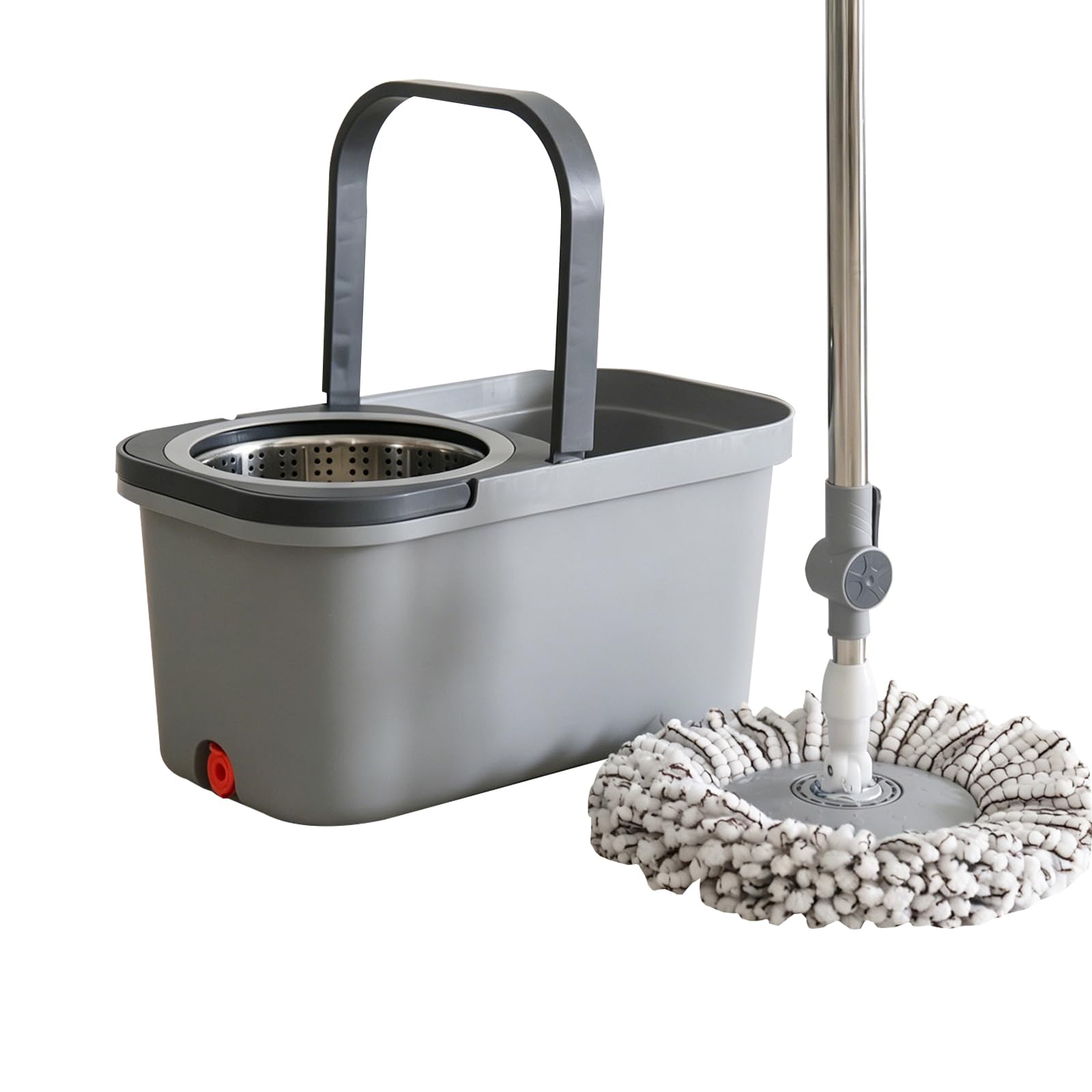 IUYIXWFP Spin Mop and Bucket Set, Wet Dry Hands-Free Self-Wringing Lazy Mop, Rotating Bucket Floor Cleaning System with 360° Mop Head, Adjustable Stainless Steel Handle,A