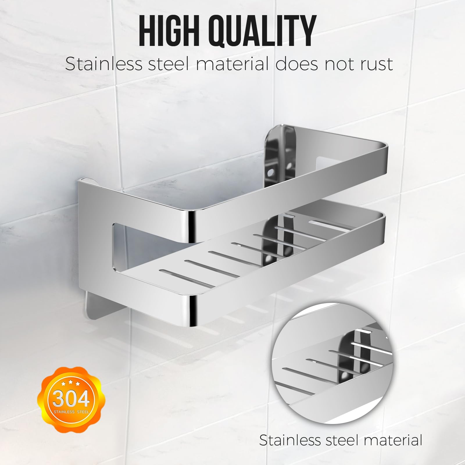 QL Estante de Ducha,Cesta de Baño Acero Inoxidable,Organizador de Pared para Baño y Cocina,Soporte para Champú 20CM,Cromo