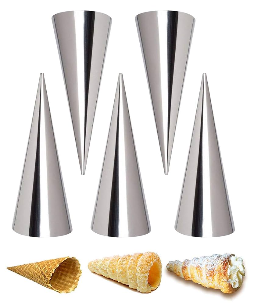 5 Pcs Stainless Steel Cannoli Forms Tube,Non-Stick Pastry Croissant Roll Mold Large Size Cone Shaped Baking Mold Cream Horn Mold Pastry Baking Cones
