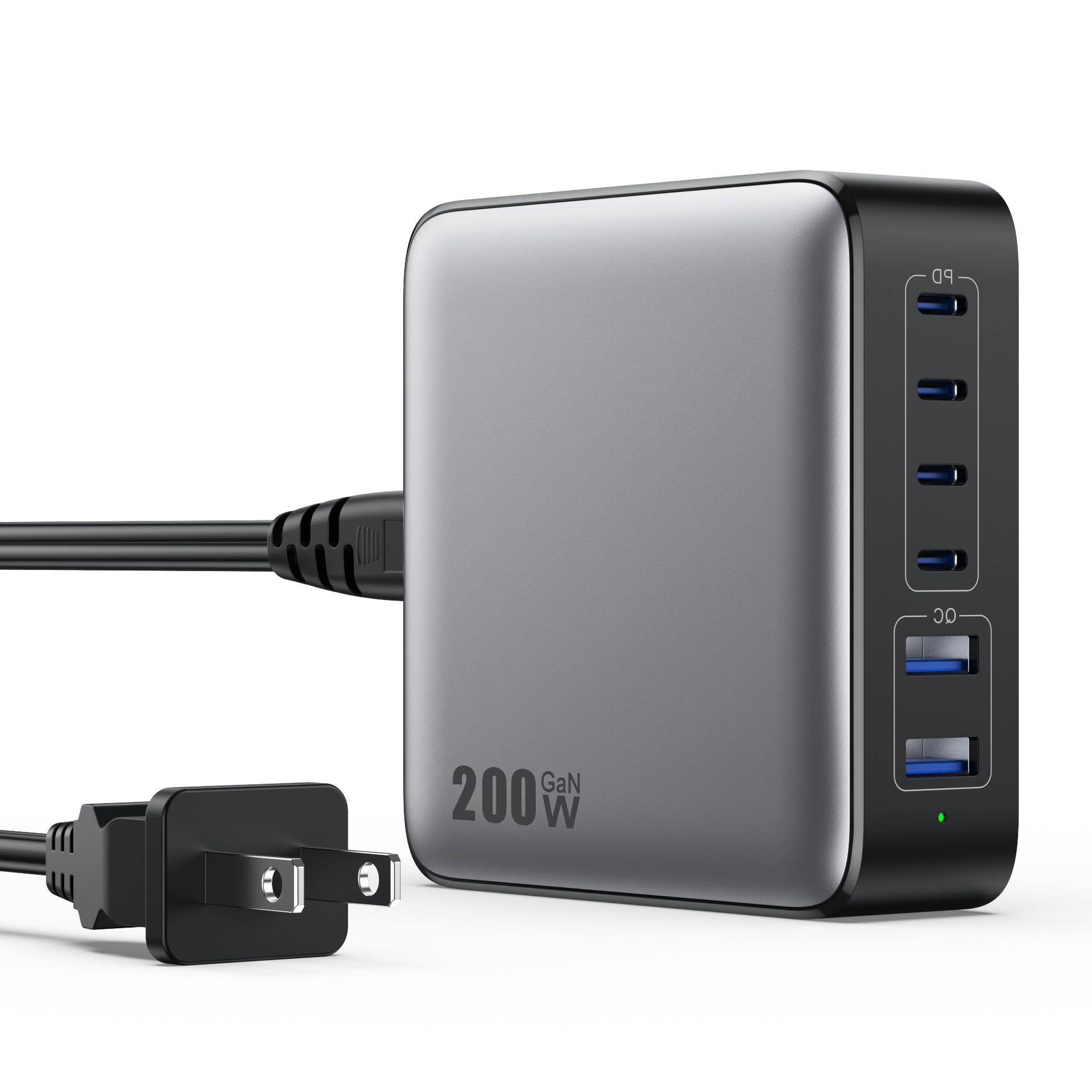 USB C Charger Block 200W[2025 Upgraded] GaN III 6 Port Fast Charging Station Hub,PD 65W USB C Laptop Charger Compatible with MacBook Pro/Air,iPad,iPhone 16/15,Galaxy S23/S24 Steam Deck Dell XPS etc