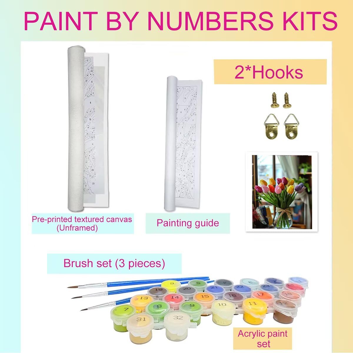 Dipingere con i Numeri Fiore, Paint by Numbers Adulti Pianta, Fai da te Creativi Adulti Quadri da Dipingere Numerati Kit per Decorazione Della Parete di Casa, Regalo 70x95 cm Senza Cornice B4-6