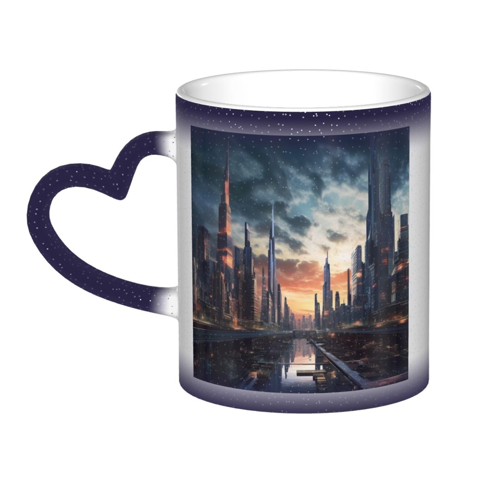 VducK City Scape Print Colour Changing Mug 11oz Personalised Magic Mug Tea Cup Ceramic Coffee Mug Heat Activated Colour Changing Mug
