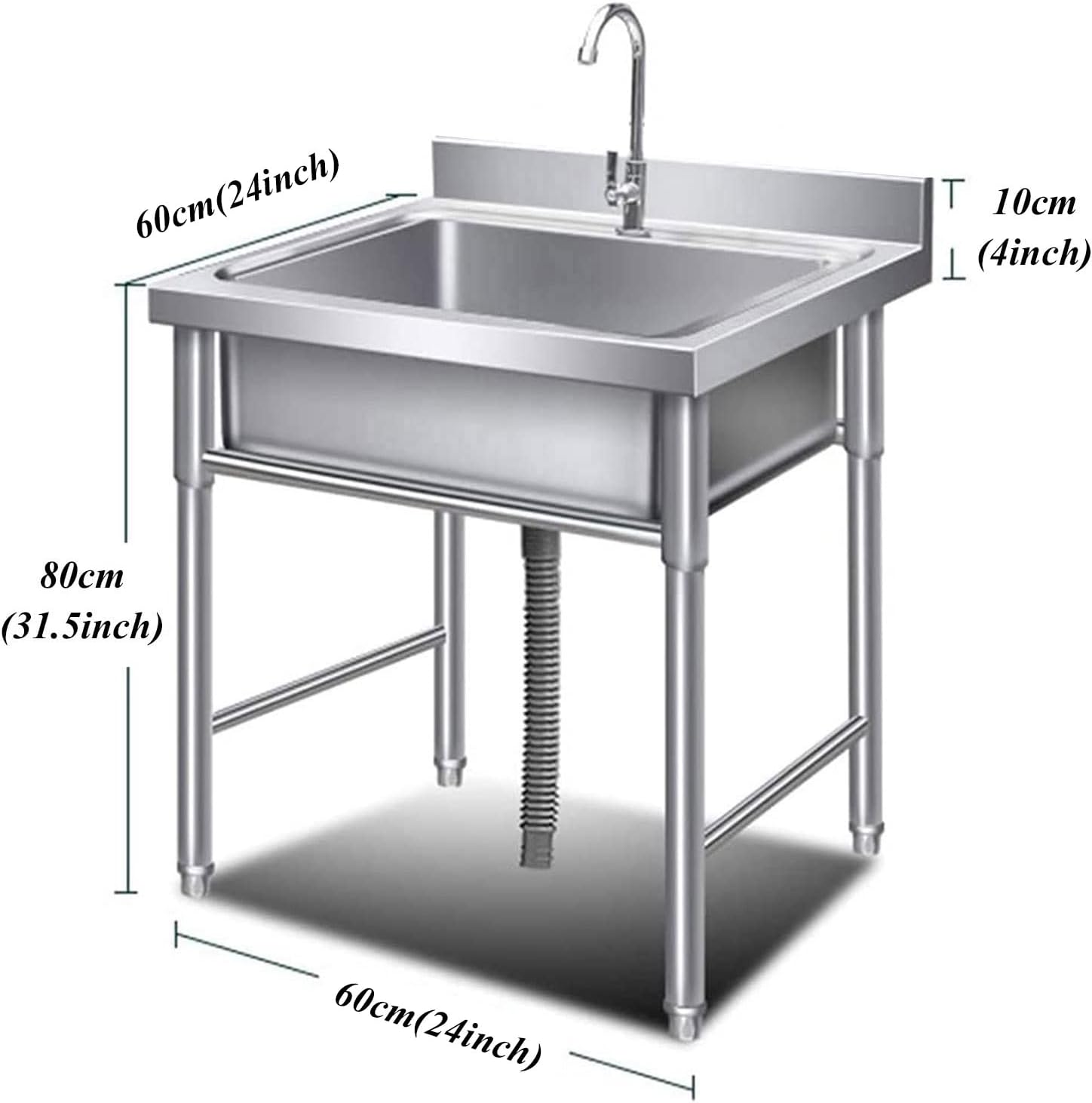 Utility Sink Laundry Tub with Faucet, Single Bowl Stainless Steel Commercial Kitchen Sink 1 Compartment Large Free Standing Wash Station Tubs and Drainage
