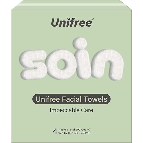 Unifree Toallas faciales I Towel I Dry Wipes I Makeup Remover I Clean Facial Pañuelos en caja, tamaño grande 11.8 x 9.8 pulgadas, 50 unidades por