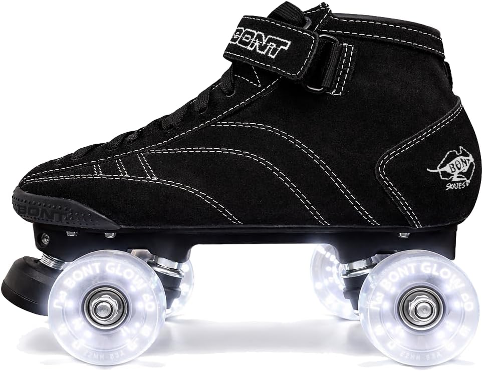 Bont Skates - Prostar Black Suede Professional Roller Skates with Glow Light Up Led Wheels - Indoor and Outdoor