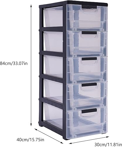 Miniatura 2 de Cómoda de plástico para dormitorio, organizador de 5 cajones, armario de almacenamiento vertical moderno para ropa, torre de almacenamiento alta