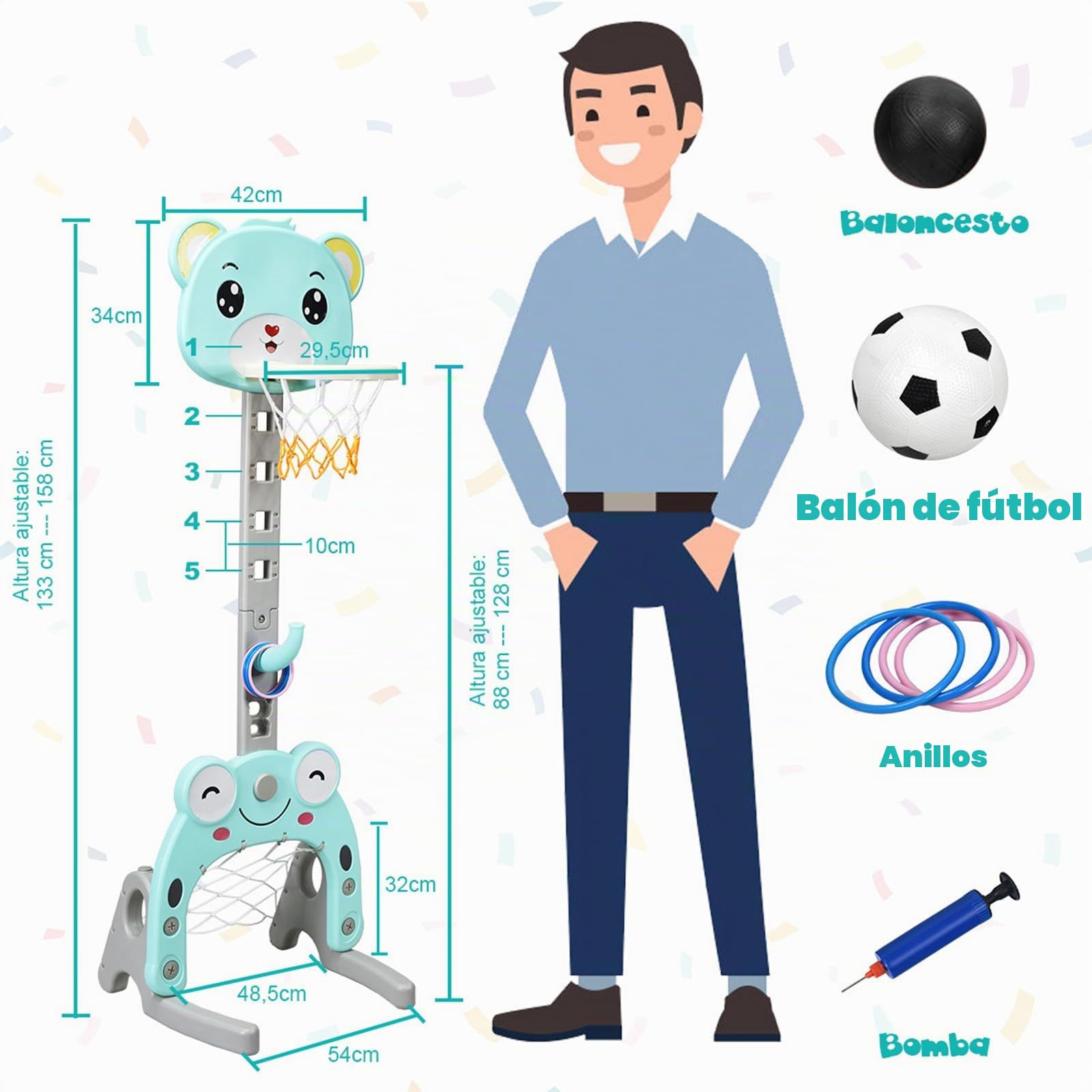 COSTWAY Canasta de Baloncesto para Niño Centro Actividad Soporte de Baloncesto Altura Ajustable Jueguete para Interior y Exterior (Azul)