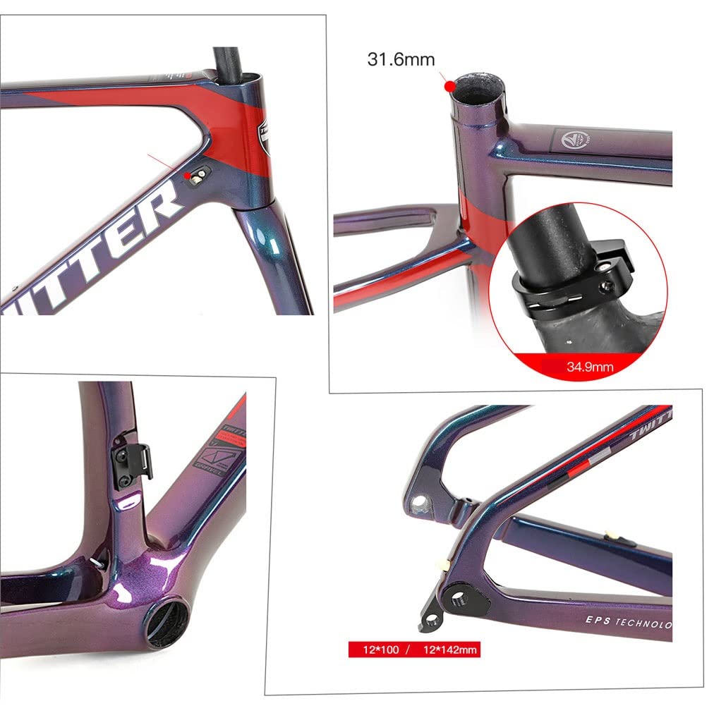 Cadre Vélo De Route En Carbone 700C - Par Axe 142 Mm, Tailles 44 à 58, Aérodynamique Et Léger