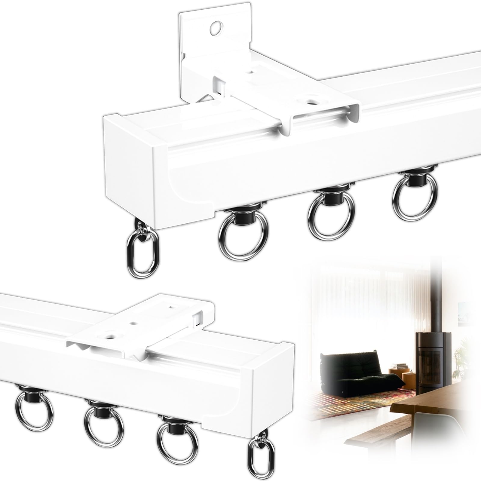 Wytrzymały aluminiowy system karniszy do montażu na suficie, łatwy montaż, idealny do otworów wnękowych i drzwiowych, 250 cm, białe wykończenie