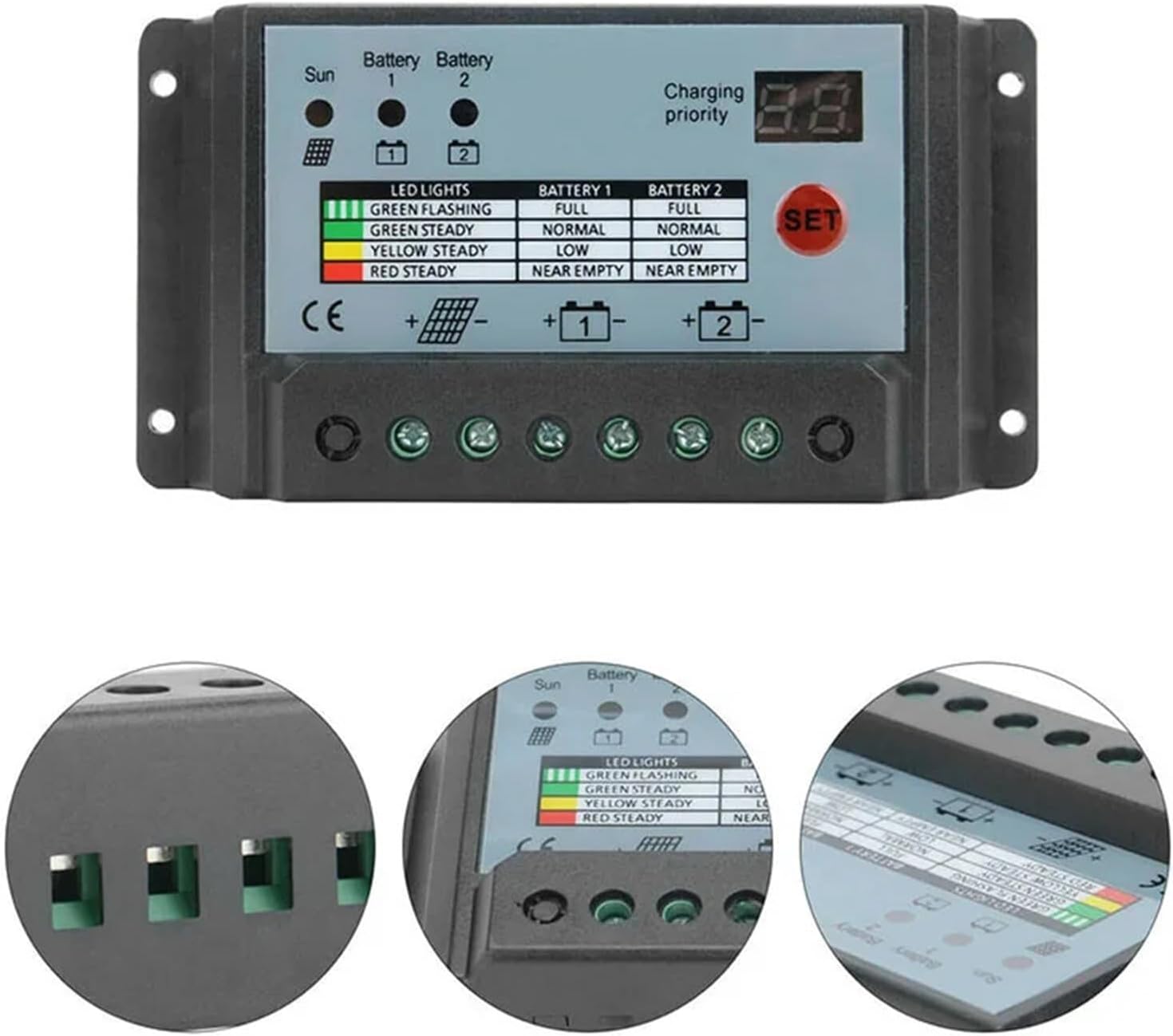 12V 24V Dual Battery Solar Charge Controller 10A 20A 30A PWM System Batteries Power Panel Regulator Charger(30A)