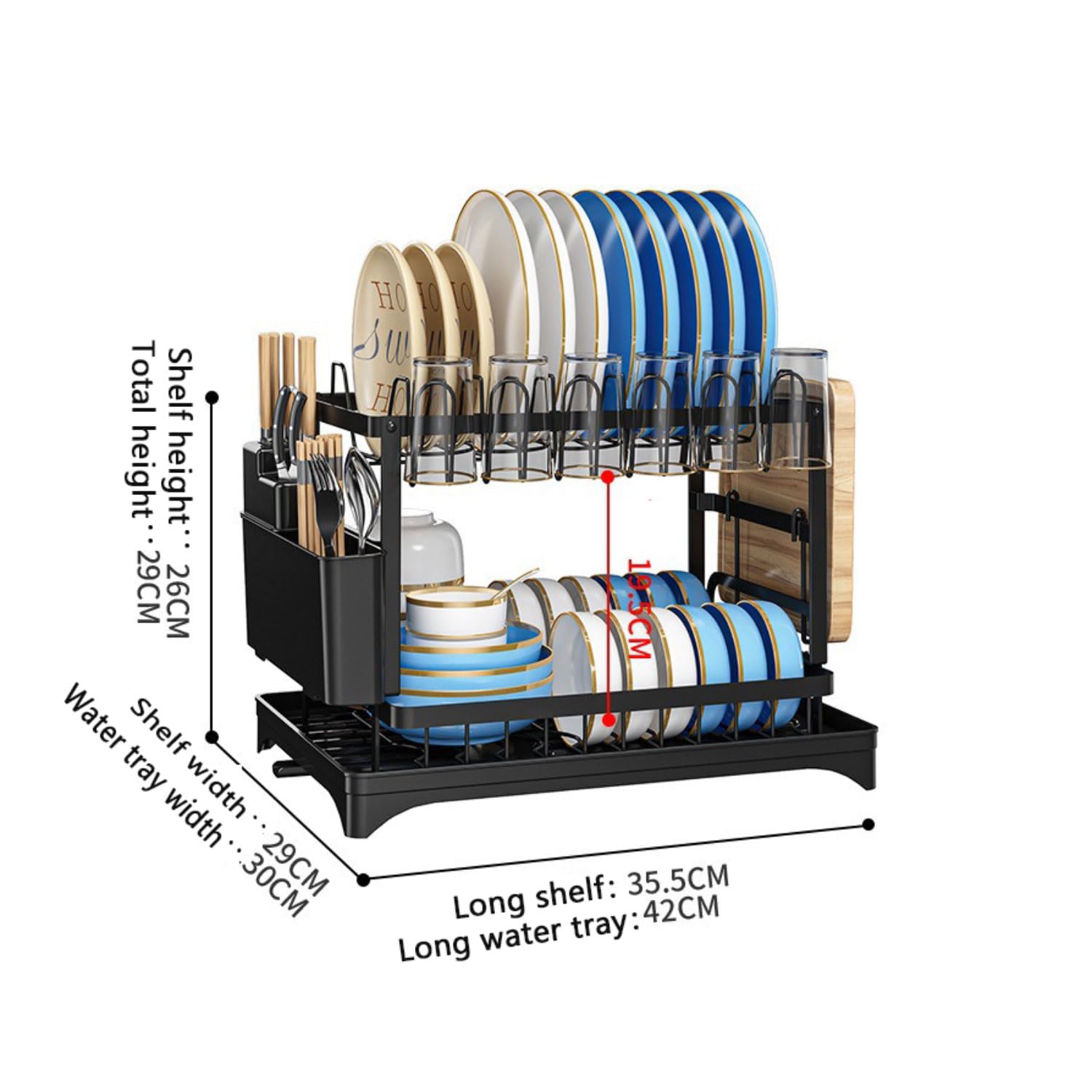 Escurreplatos Acero Inoxidable Cocina, Multifunción Escurridor De Platos Desmontable De 2 Niveles, Escurridor de Platos para Fregadero con Bandejas de Goteo,Soporte de Cubiertos Soporte de Vaso