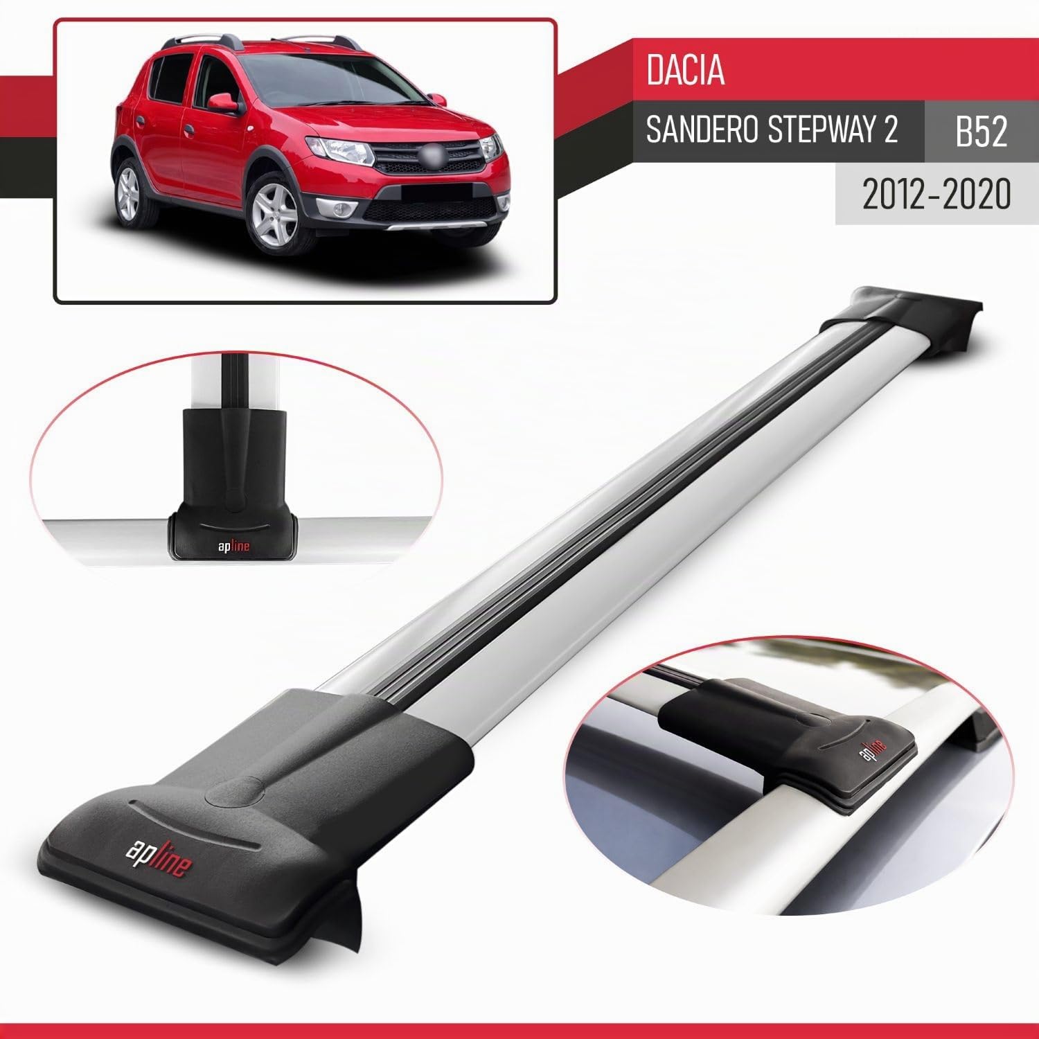Compatibile con Dacia Sandero Stepway 2 2012-2020 Fly Model Barre Tetto Portapacchi Auto Barre Portatutto Grigo Alluminio 2 Barre