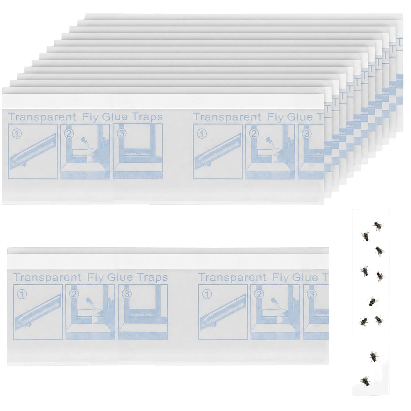 KIPTVO 30pcs Clear Window Fly Traps, Transparent Sticky Fly Paper Stickers for Indoors Home Use, Disposable Fly Catcher Strips for Home, School, Restaurant