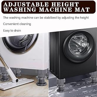 VazzLox Height Adjustable Anti Vibration Pads for Washing Machine Support, Dryer Shock and Noise Cancelling Pad, Anti-Walk Vibration Absorber Washer Foot Pad, Anti-Slip Rubber Leveling Feet Stabilizer