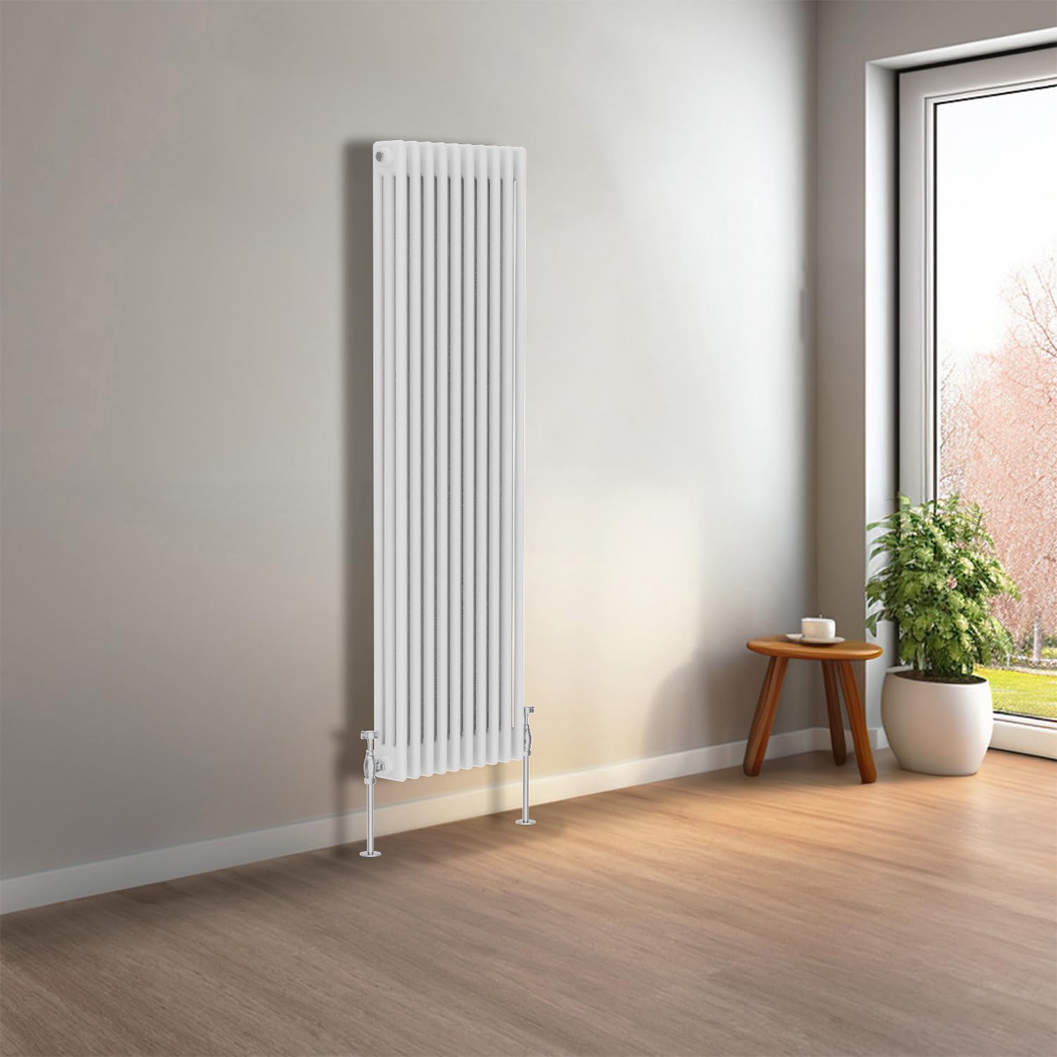 NRG 1500 x 470 mm Gloss White Vertical Traditional Column Cast Iron Style Radiator Central Heating Radiator Perfect for Bathrooms, Kitchen, Living Room Triple Panel