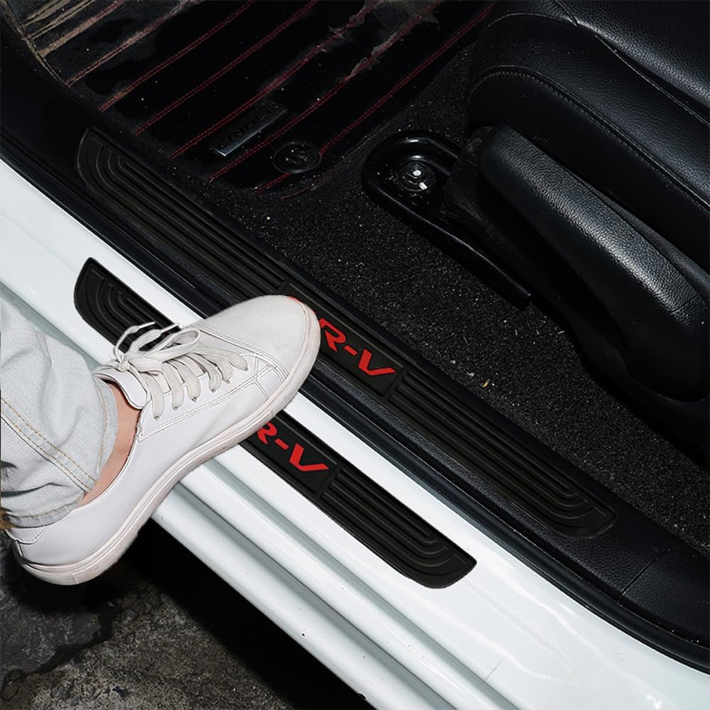 4pcs/Set Car Door Sill Plate Protectors - Black Soft Rubber Front/Rear Door Sill Scuff Plate Guard, Door Pedal Protector Stickers fit for Honda CRV (red)