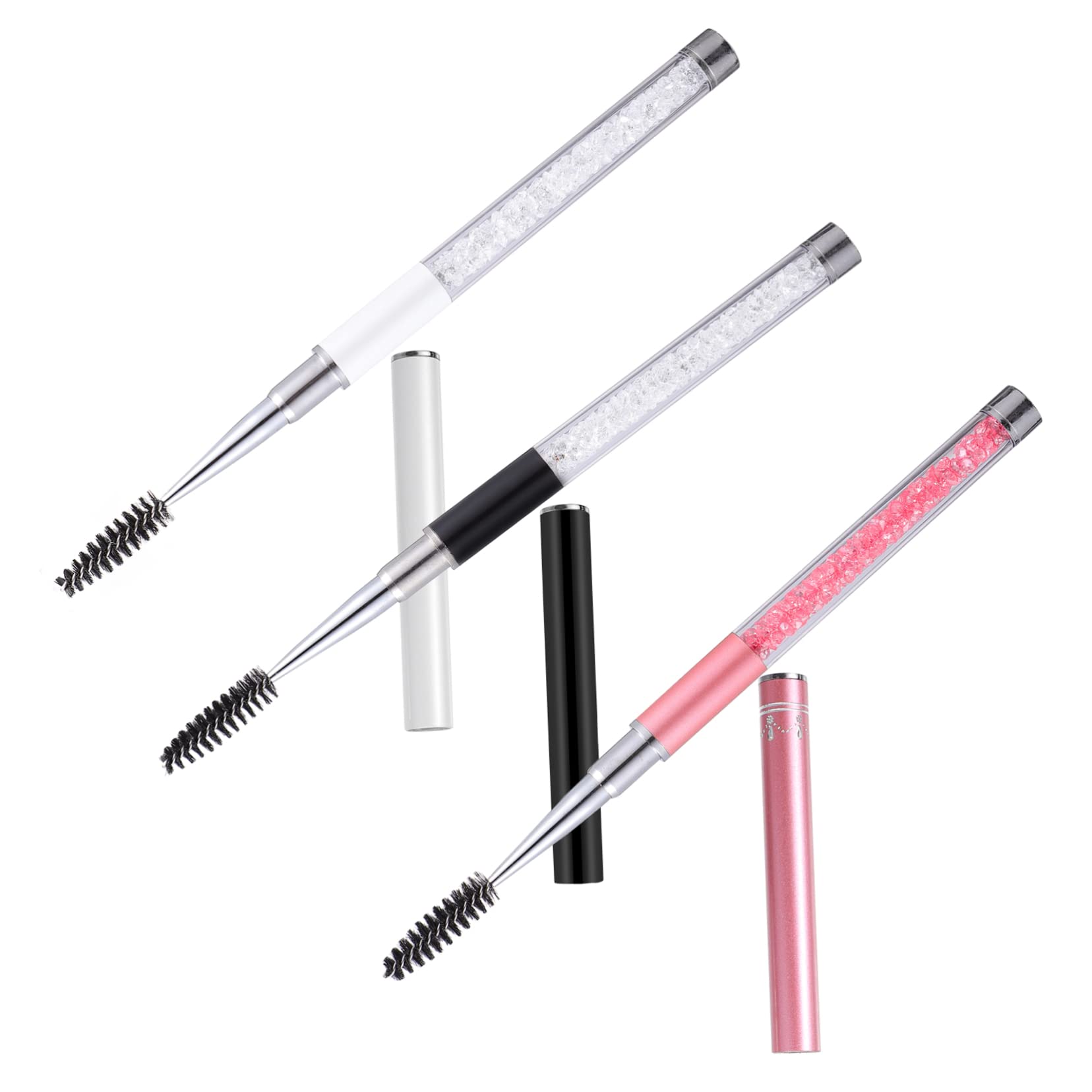 SOESFOUFU 3pcs Eyelash Brow Brush Set Travel-size Mascara Wands with Protective Case Eyelash Spoolies for False Lashes