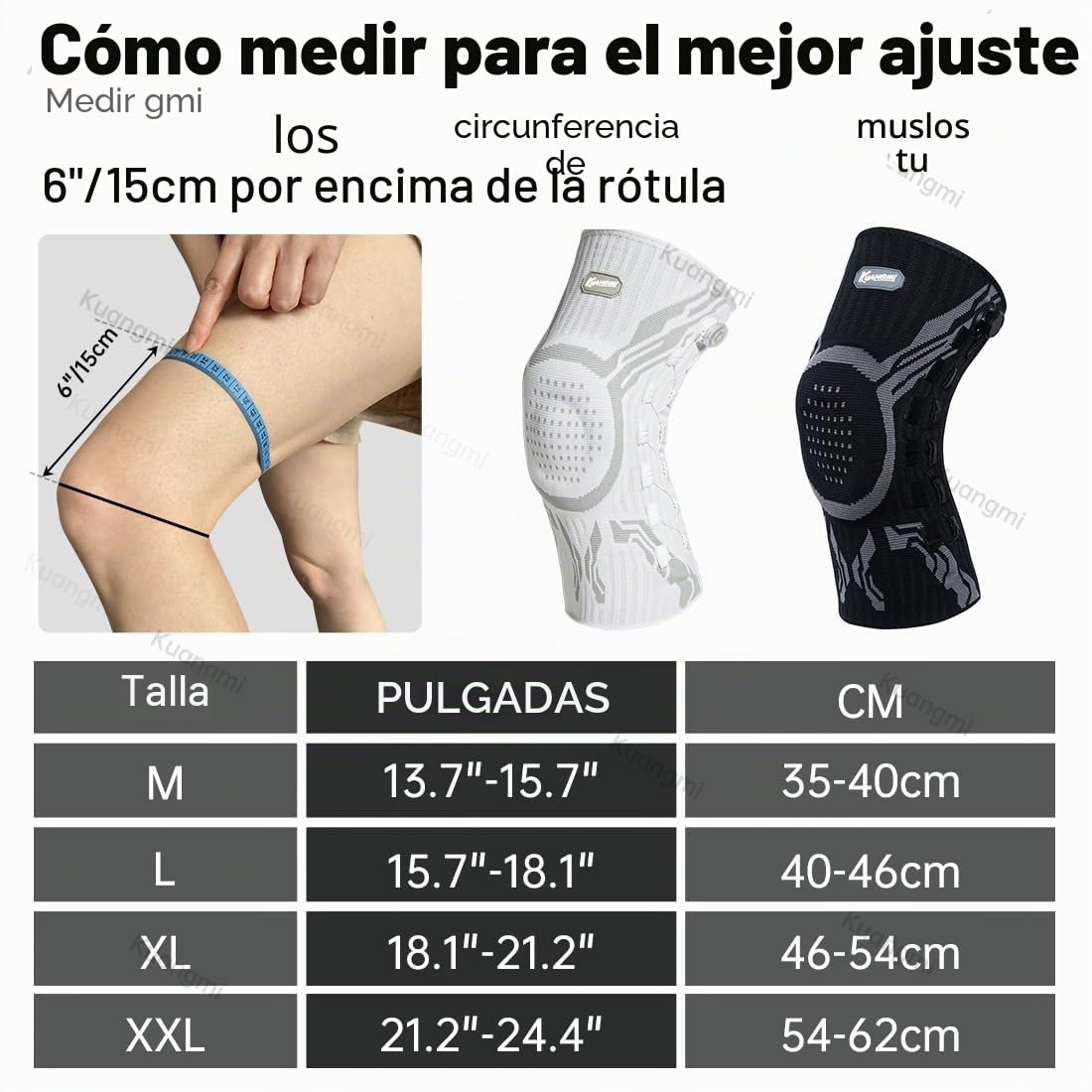 Kuangmi Rodillera ajustable con botón giratorio – para alivio del dolor y apoyo articular en deportes, artrosis, rehabilitación y uso diario, B-R-XL