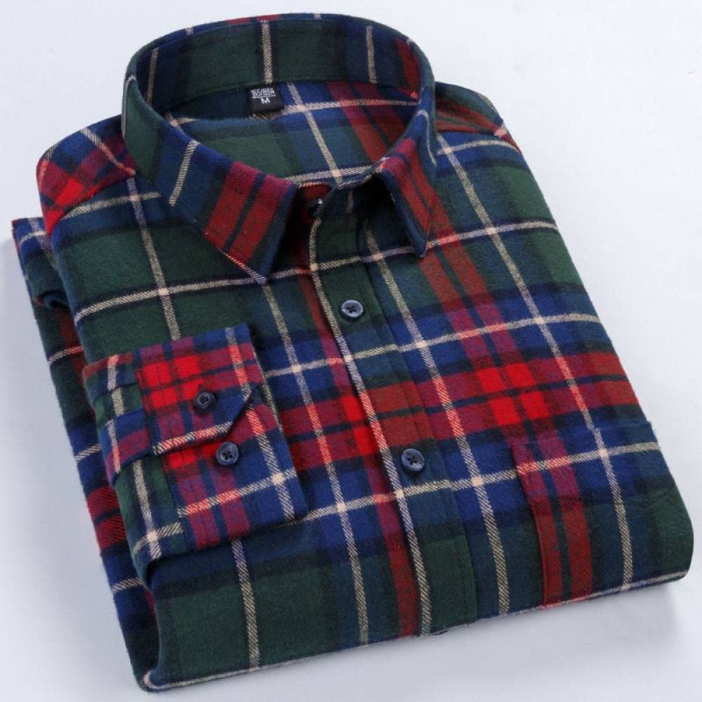 Camicia In Cotone A Maniche Lunghe Da Uomo,Camicia Casual Da Uomo A Maniche Lunghe, Camicia Casual Da Uomo A Maniche Lunghe In Cotone A Quadri Con Taschino Sul Petto Camicia Calda In Cotone Camicia