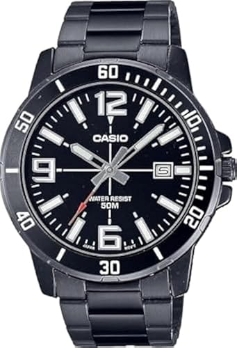 Casio MTP-VD01B-1BV Reloj de hombre Enticer negro IP de acero inoxidable con esfera negra, reloj analógico casual deportivo