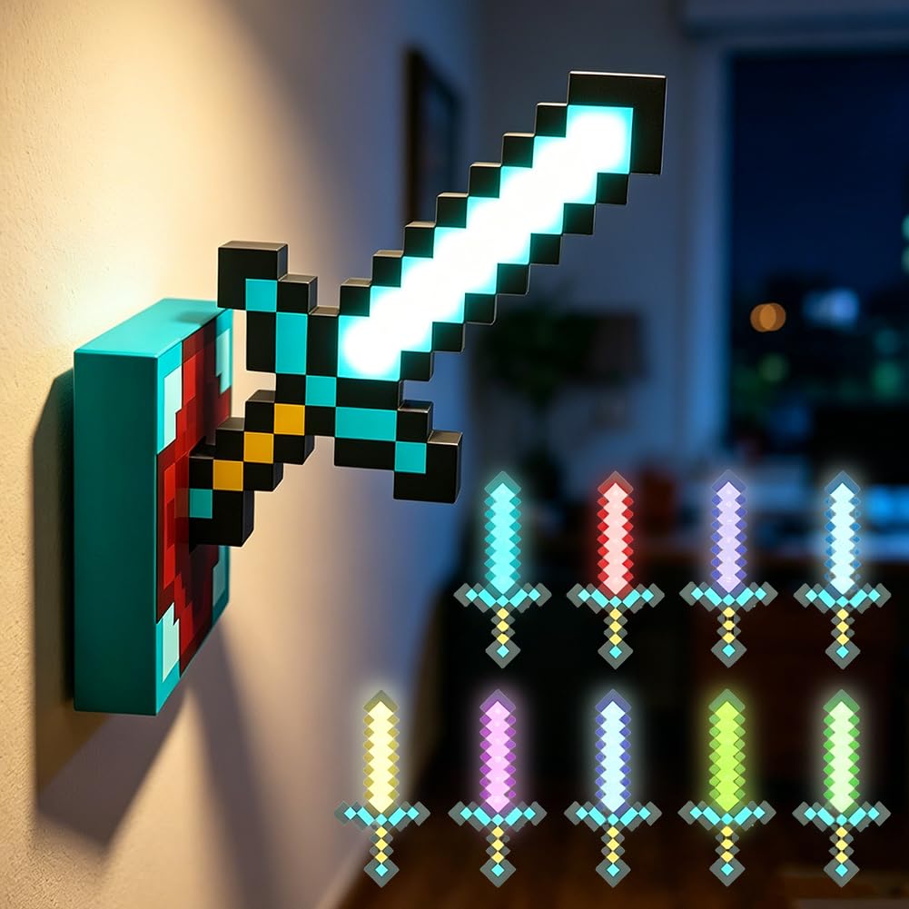 9 Colours Diamond Sword Light, 3 in 1 Magnetic Lightsaber Wall Lamp 12 cm Sword with Removable Base Rechargeable Sword LED Lights for Children Gifts, Cosplay, Room & Party Decoration