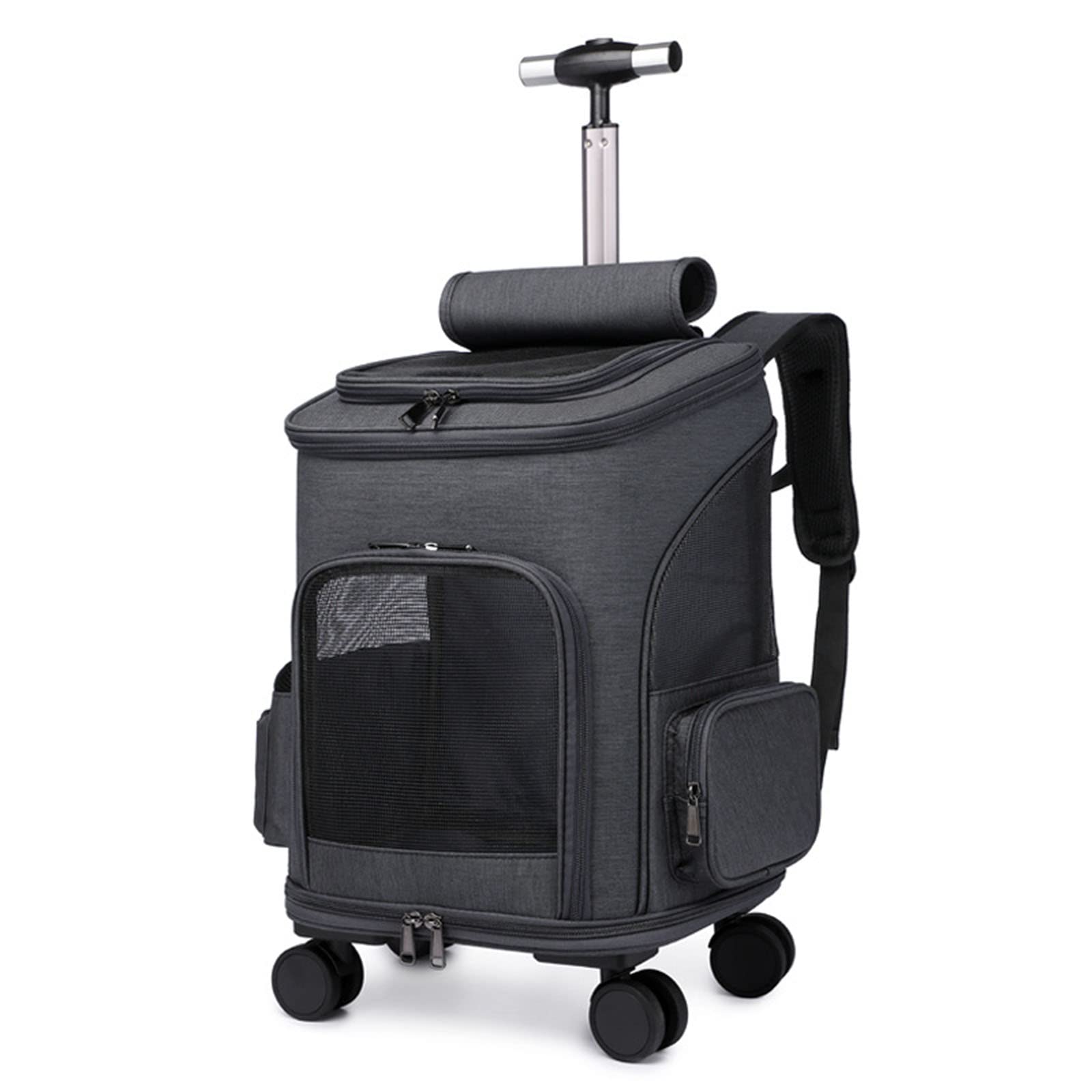 MAZLJ Mochila para perros pequeños de 10 kg con ruedas, mochila para gatos, bolsa de transporte para mascotas, con ventana, para viajes, al aire libre, cómodo, plegable, negro, 49 x 26 x 32 cm