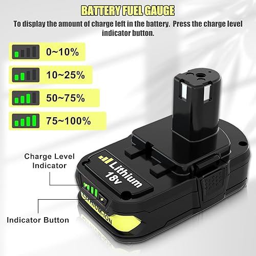 Miniatura 5 de Paquete de 2 unidades P102 de repuesto de 3.0Ah para batería Ryobi de 18 V, compatible con batería de litio Ryobi Drill de 18 V, P107, P104, P105,