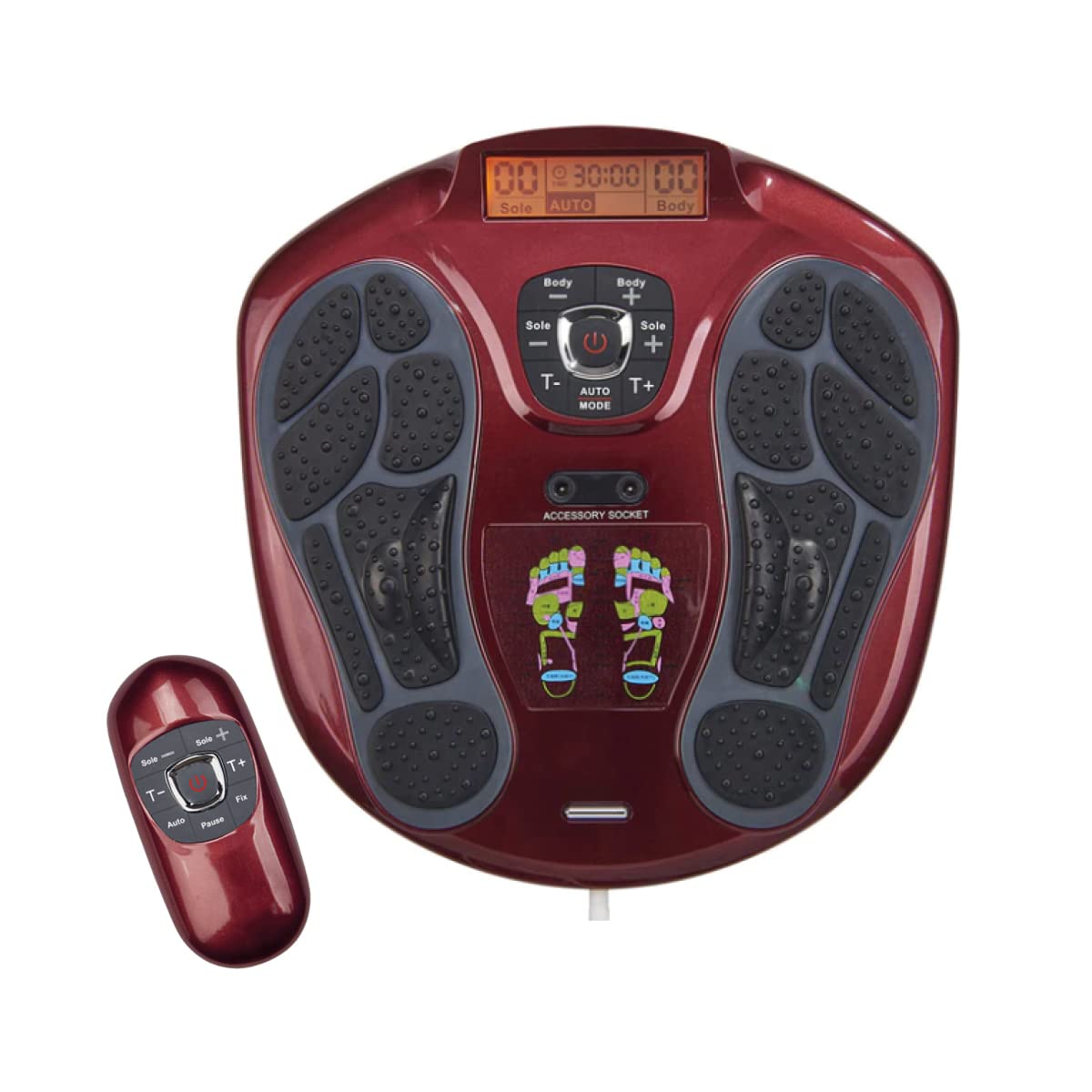 Circulation Maxx Reflexology, stimolatore muscolare elettrico con riflessologia del piede, 99 livelli di intensità e 6 modalità di massaggio, dispositivo TENS con 4 cuscinetti gel, telecomando