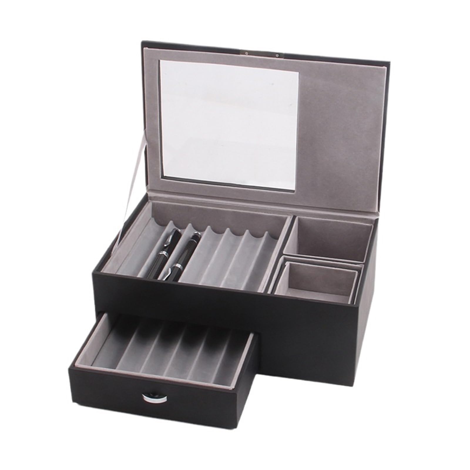 Ubohuz Black Pen Display Case Double-Layer Pen Case Leather Display Storager Pen Box Fountain Pen Collector Organizer Box For Storing Pens(Black)