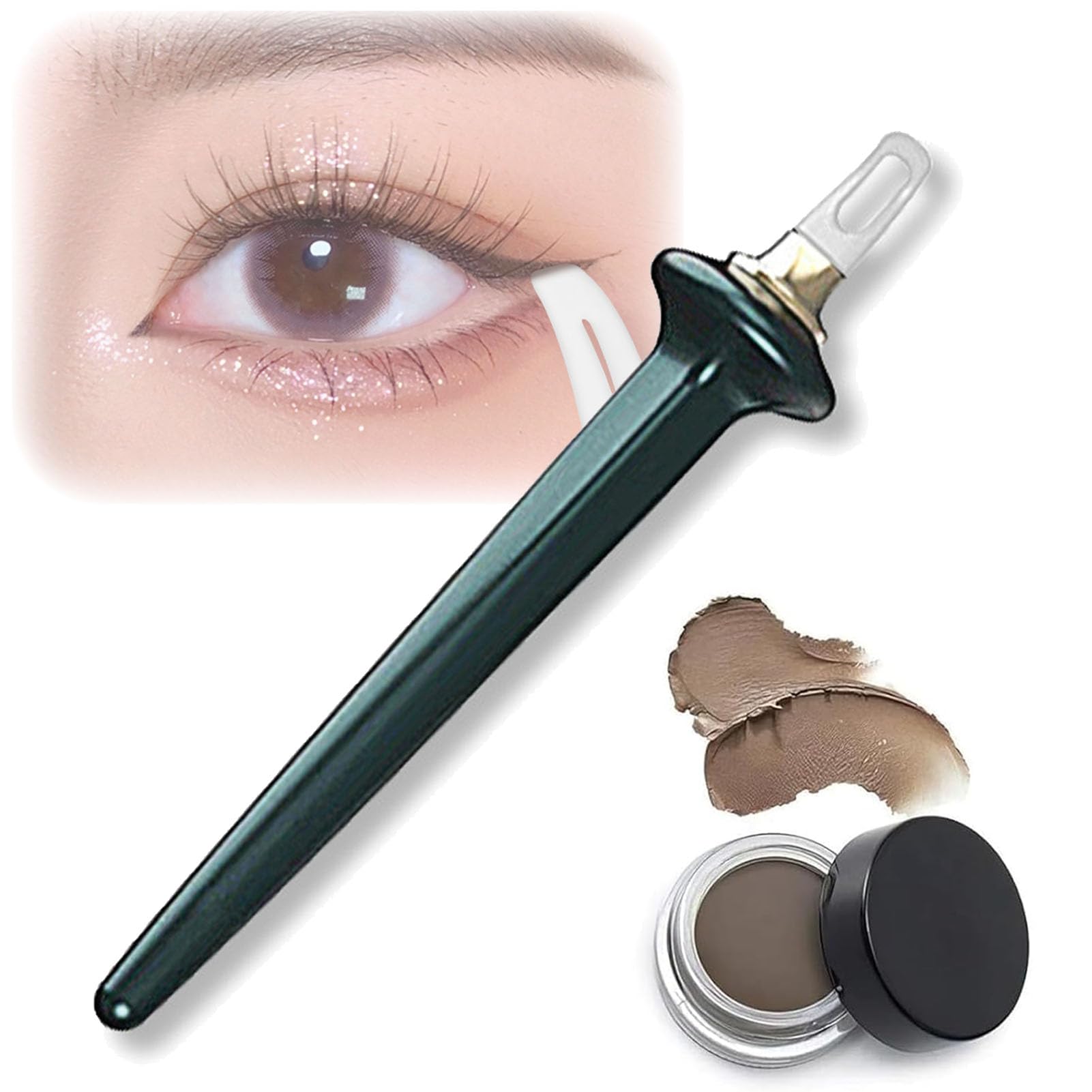 Arcbelle Eyeliner Set, Arcbelle Silicone Eyeliner Tools, with Long-Wear Eyeliners Cream and Silicone Brush Makeup Applicator, Eye Makeup Aids for Easy Eye & Lip Liner (Green brush + brown paste)