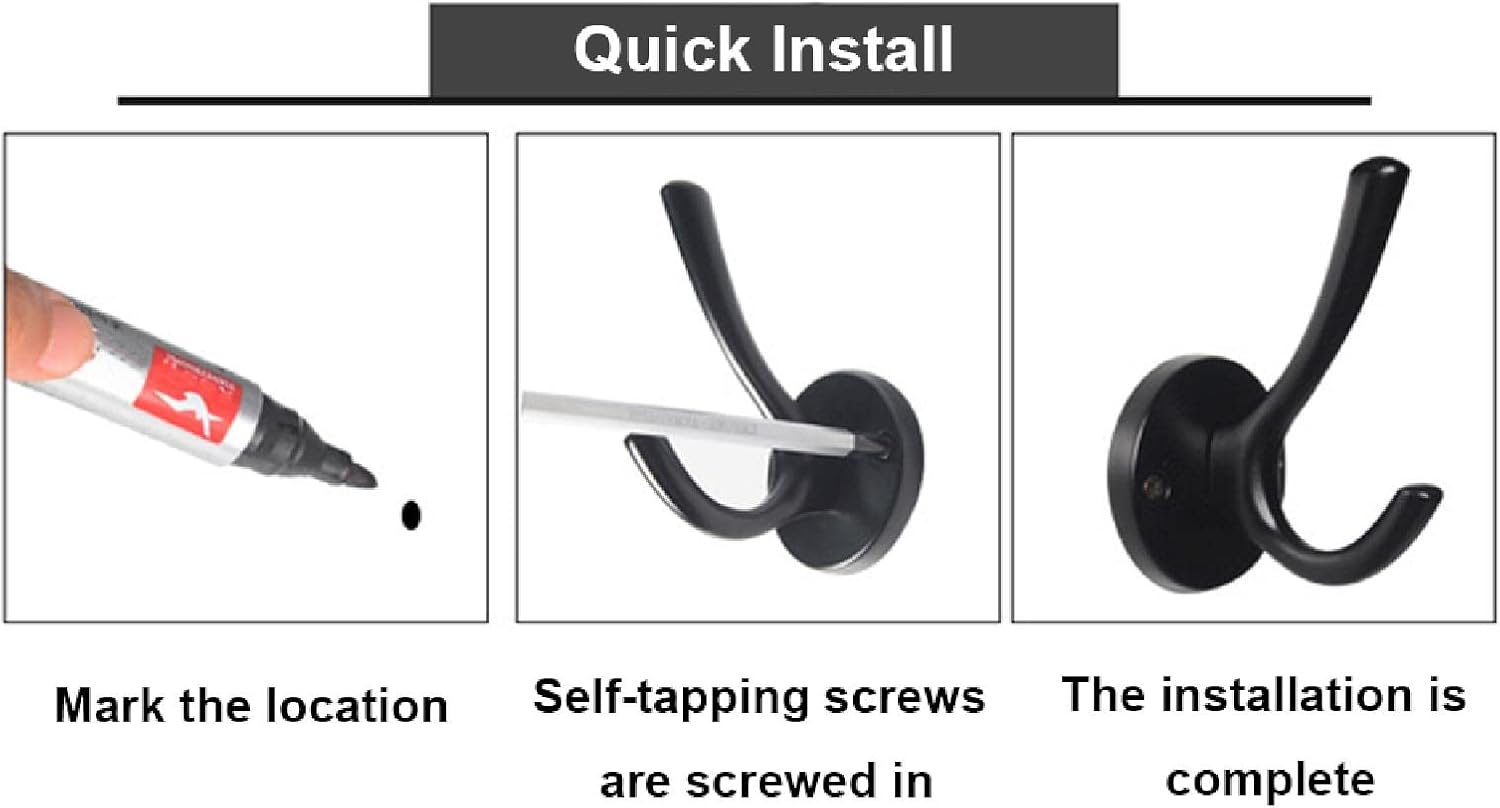 2PCS Coat Hook Heavy Duty Hooks for Wall Door, Wall Mounted Metal Robe Hook for Clothes, Hat, Scarf, Bag, Towel, Key, Cup, Cap