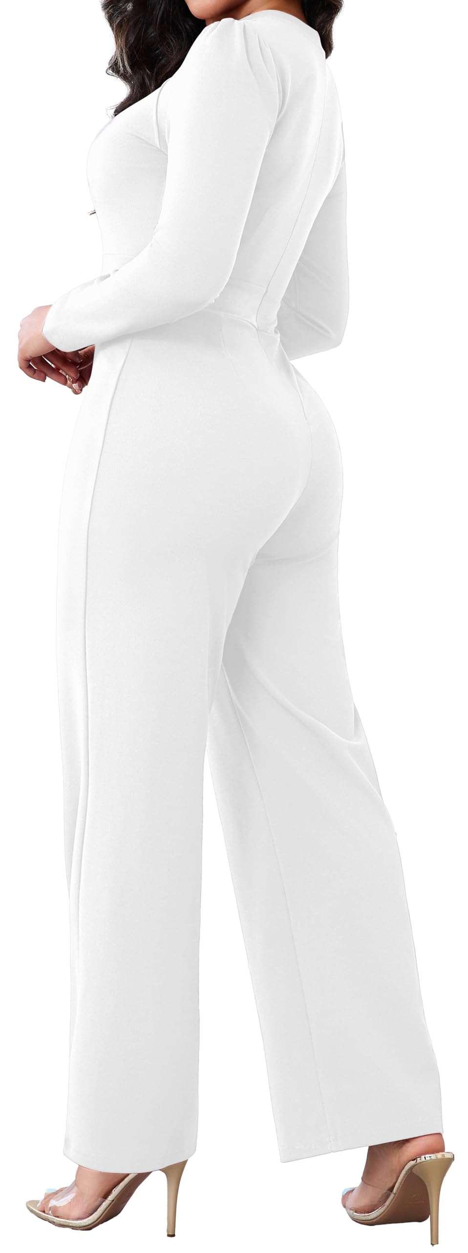 SeNight Tute scintillanti da donna sexy a maniche lunghe eleganti collo a lupetto pantaloni lunghi dritti lucidi pagliaccetti abiti da notte da discoteca, bianco, Large
