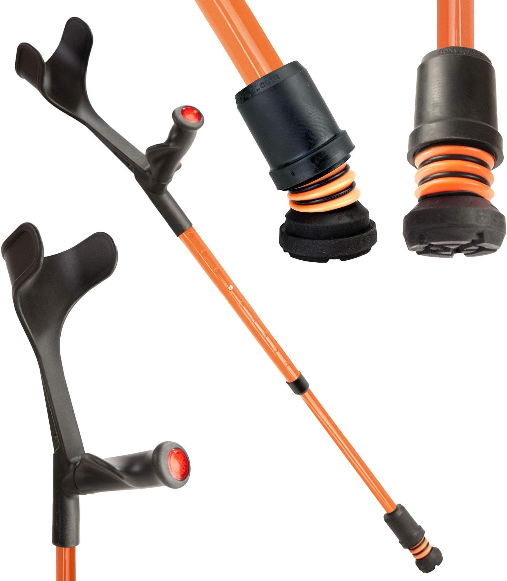 Flexyfoot Shock Absorbing Comfy Grip Adjustable Crutch – Improves Safety, Improves Comfort, Reduces Shocks & Jarring – Orange – Left Handed