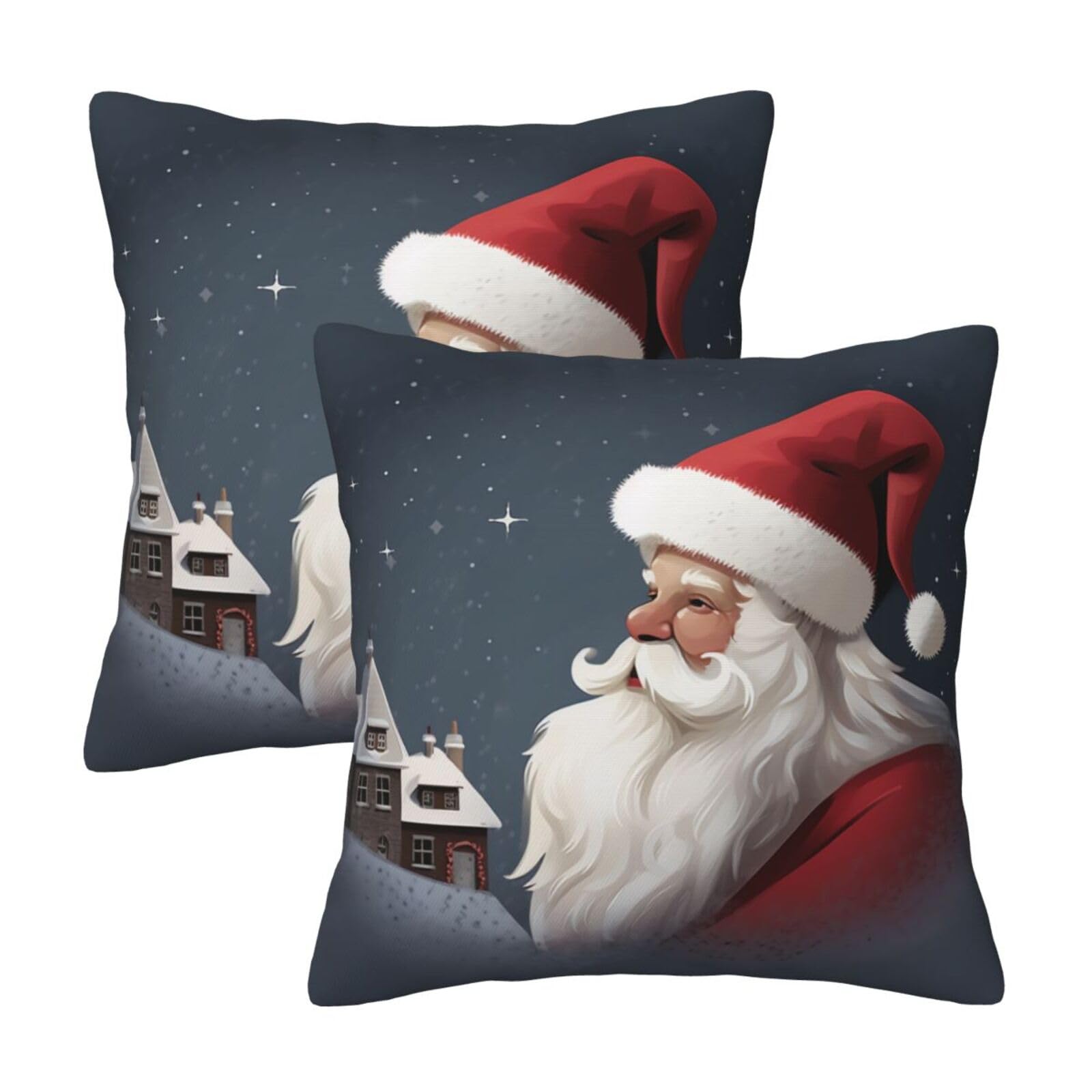 Santa Claus Throw Pillow Cases 2 Pack Square Pillowcases Soft Pillow Protectors for Couch Livingroom Sofa Bed Office Car,30x30 CM