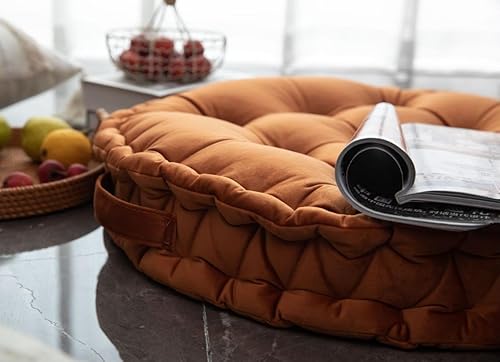 Miniatura 6 de MOJUN Almohadas redondas de suelo, cojín grande de terciopelo holandés de color sólido con asa para adultos, almohada redonda gruesa de meditación