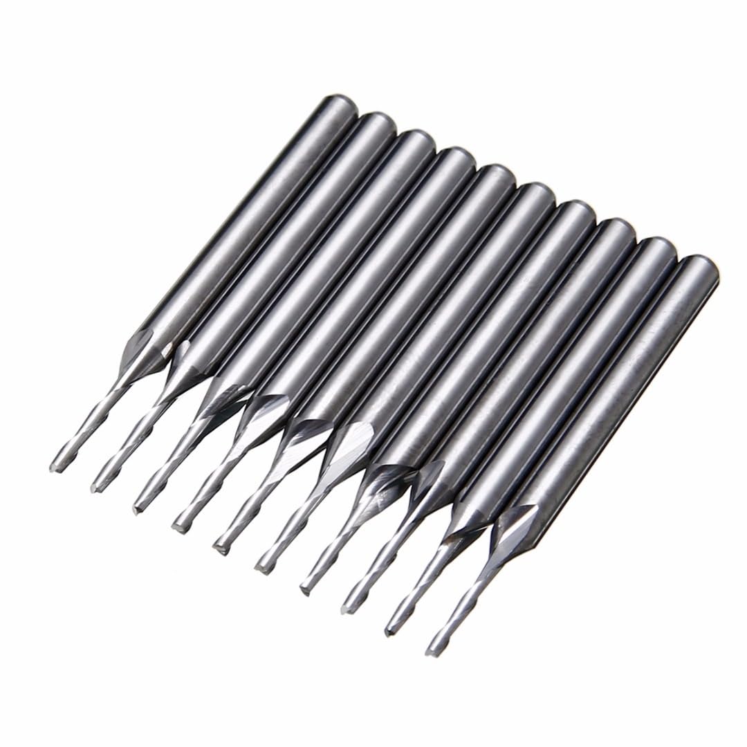 10 Stück 3,175 mm Schaft, Hartmetall-Spiralfräser, 1/8 Zoll, 1 mm, Wolframstahl, Doppelnut, flache Nase, Schaftfräser, CNC-Gravur-Fräser