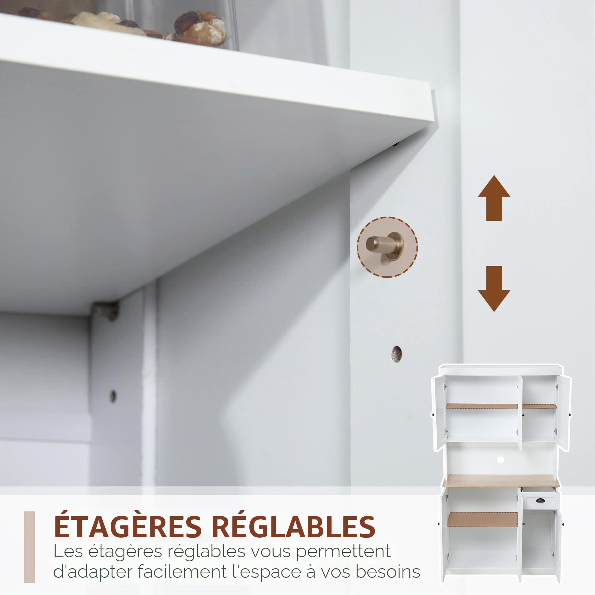 HOMCOM 180cm Armoire Cuisine 6 Portes, 101cm Large, tiroir, Blanc
