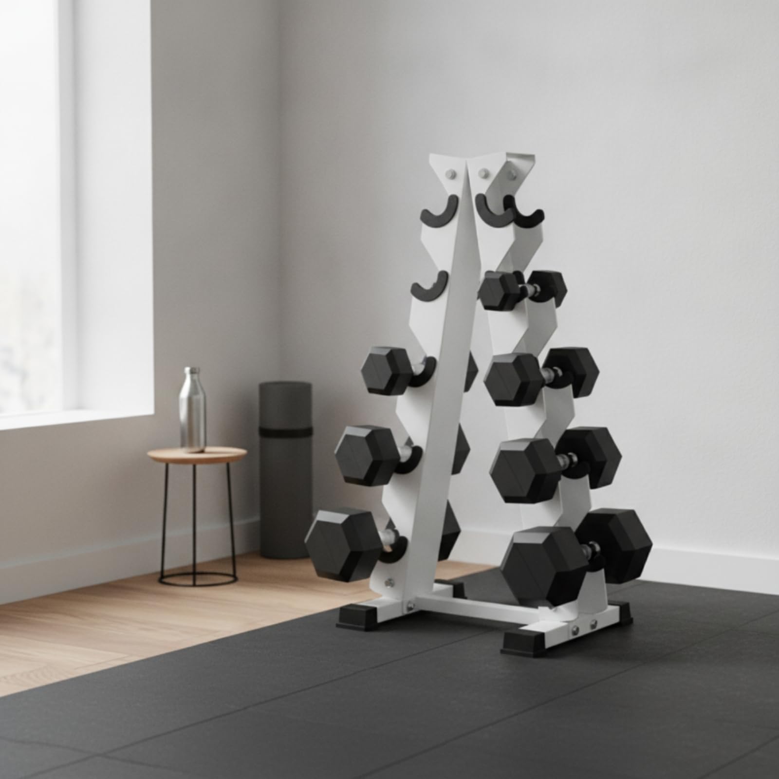 Milageto Porta Manubri a Telaio A Salvaspazio Rastrelliera con 5 Livelli Multilivello Supporto per Sportivi, Home Gym